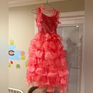 Ruffled Pink Dress with Floral Embroidery